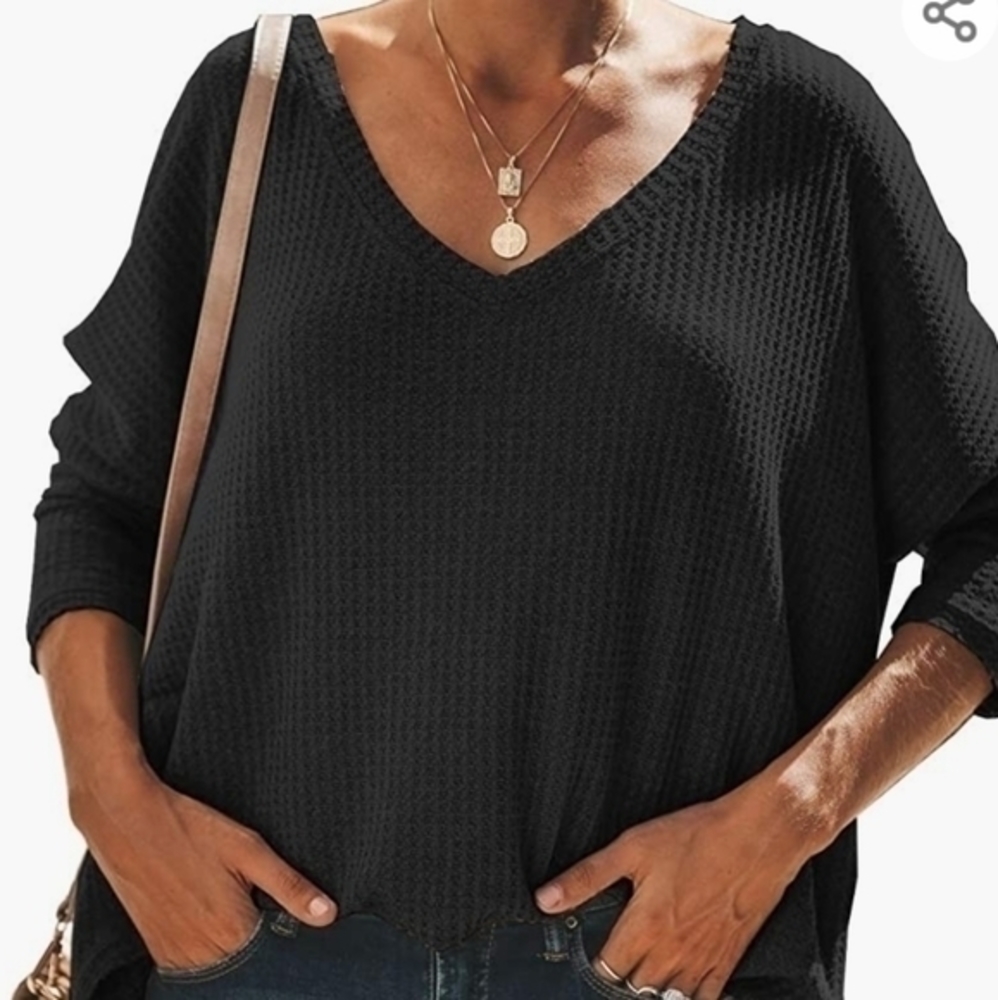 Women's Black‎ V-Neck Slouchy Sweater Small